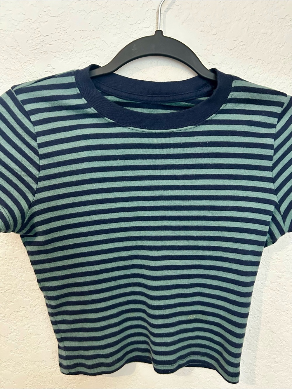 Hollister Striped Navy and Teal Short-Sleeve Tee